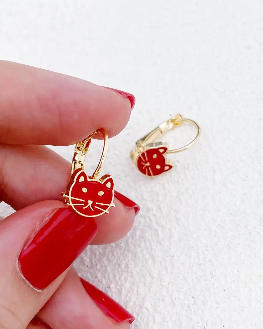 Gold Kırmızı Kedi Küpe