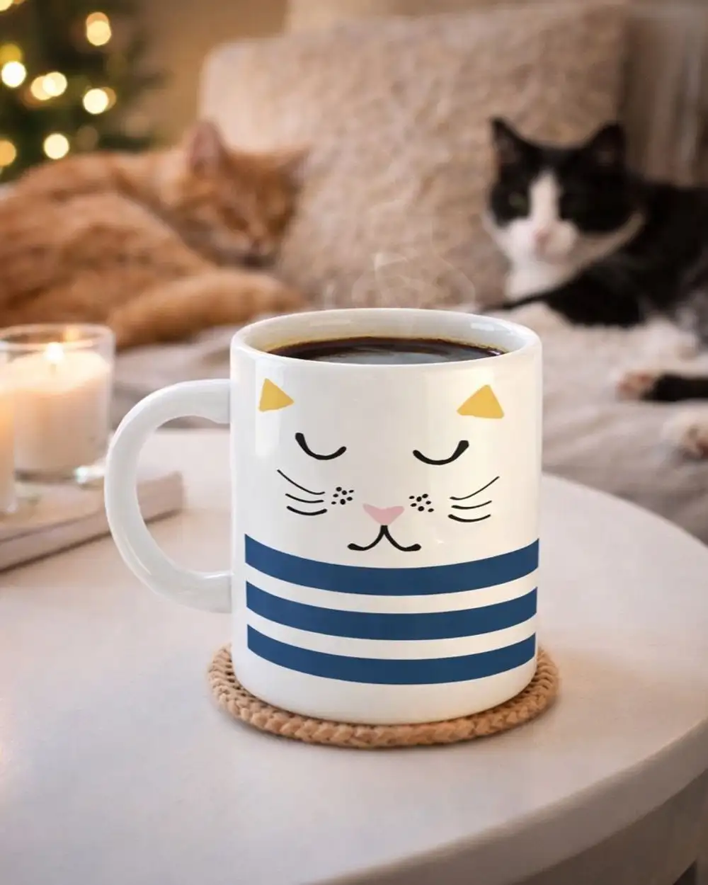 Mavi Pijamalı Uykucu Kedi Hediye Kupa