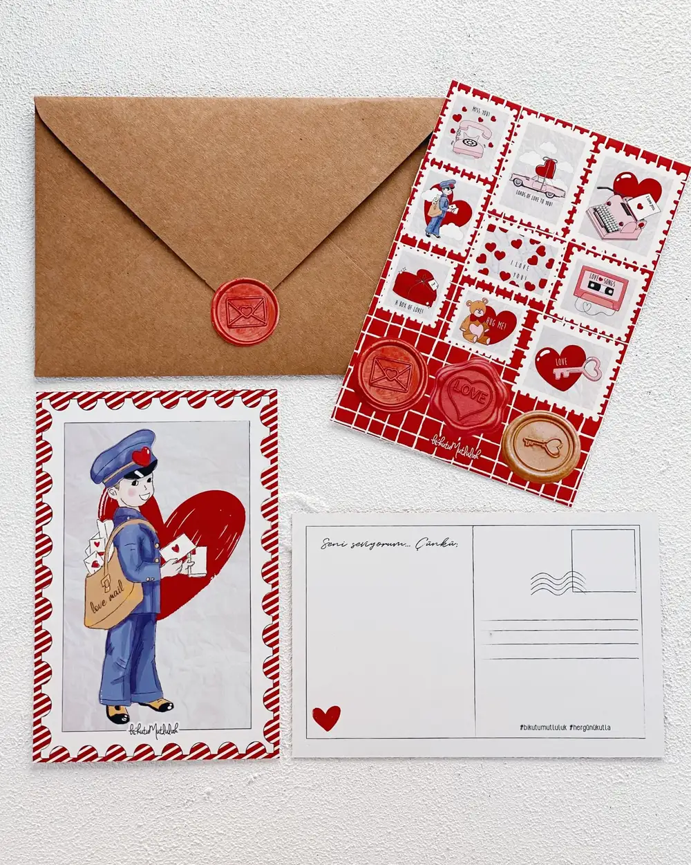 Aşk Postası Sticker Seti Ve Motto Kartı Kartpostal