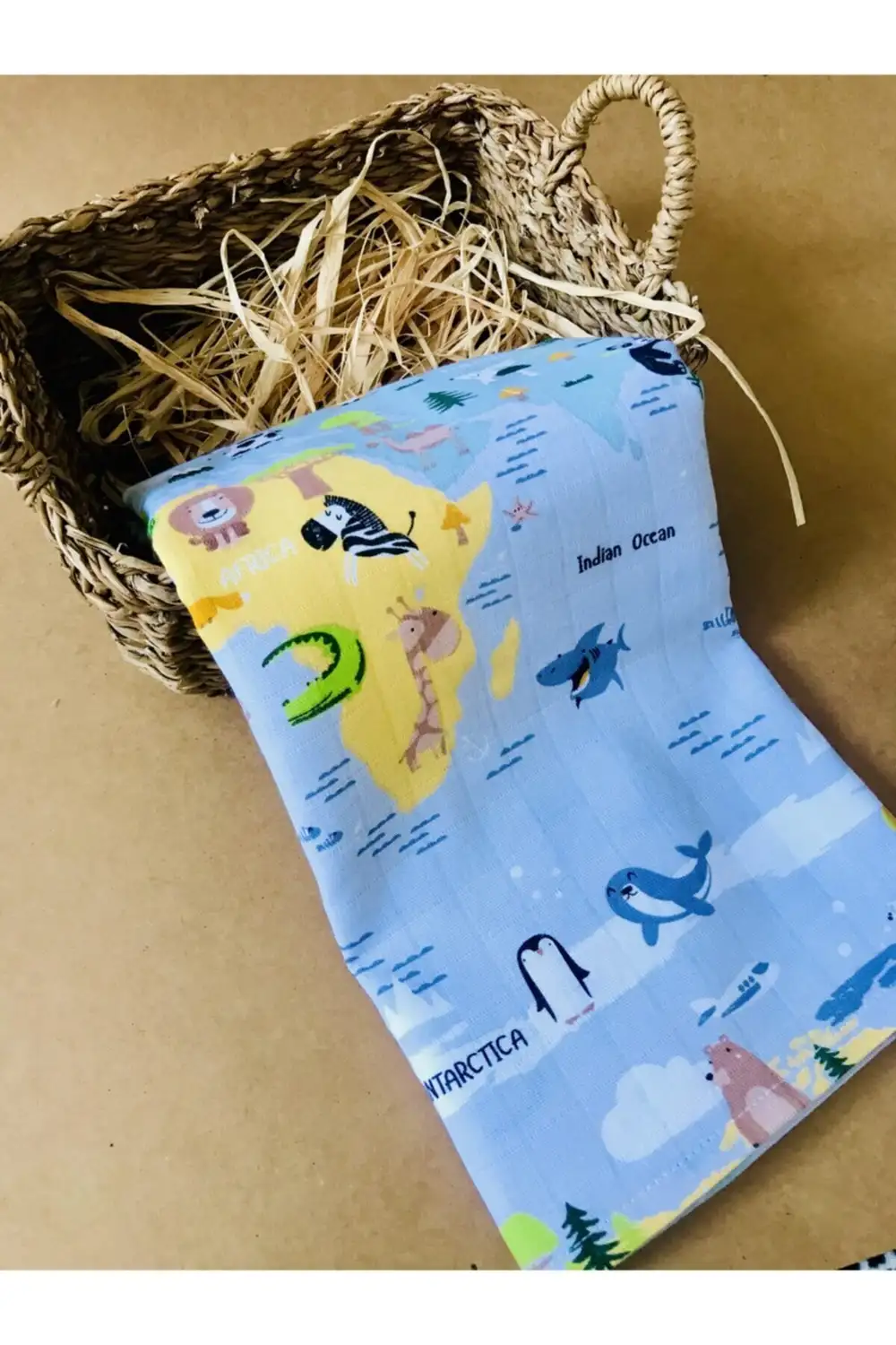 Müslin Bezi Örtü Bebek Battaniye - Dünya Haritası