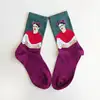 Çorap N009 Frida Kahlo Serisi - Yeşil & Mor Renkli Portre Frida Çorap Küçük 