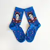 Çorap N025 Frida Kahlo Serisi - Mavi Renkli Portre Çiçekli Frida Çorap Küçük 