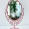 Masaüstü Vintage Dekoratif Oval Makyaj Aynası Pembe Küçük 