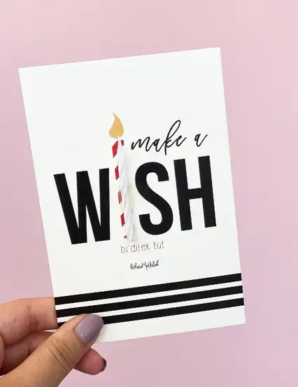 Make A Wish Bi Dİlek Tut Doğum Günü Hediyesi Motto Kartı Kartpostal (Mum İle Birlikte)
