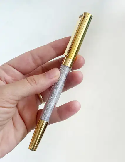 Gold Glitter Kapaklı Kalem