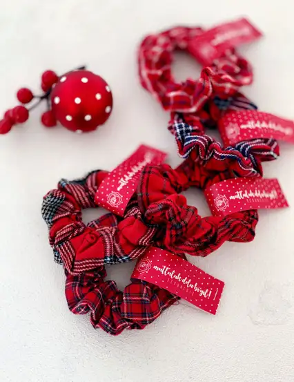 Pötikareli Kırmızı Scrunchie Yılbaşı Hediye Lastik Toka