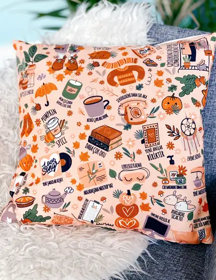 Yastık Kılıfı - Pumpkin Spice Mutluluk Rutinlerim Kırlent Kılıfı