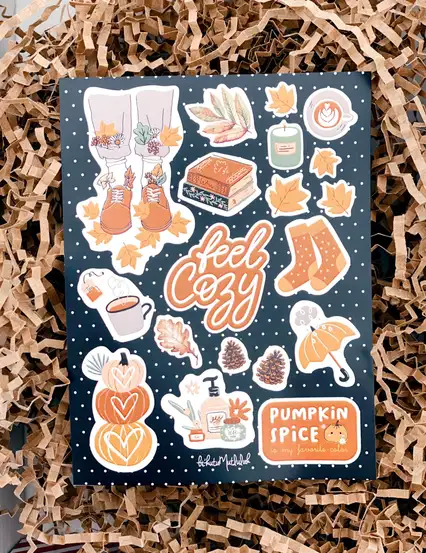 Pumpkin Spice Cozy Things Sticker Seti