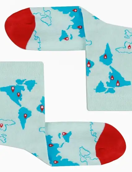 Çorap 487 -  ColorCool Dünya Haritası Mavi Unisex Çorap
