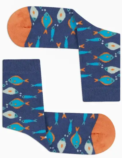 Çorap N525 -  ColorCool Mavi Balıklar Unisex Çorap