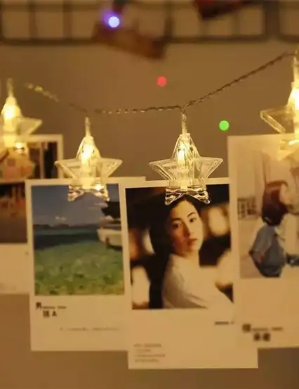 Yıldızlı Mandal Fotoğraf Tutucu Led Işık Zinciri Lamba Yılbaşı Süsü