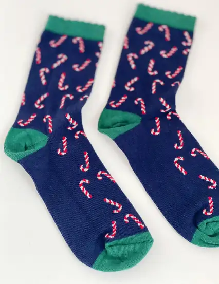 Yılbaşı Çorap Baston Şeker Yeşil Lacivert Yeni Yıl Çorabı