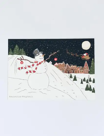 Kardan Adam Yılbaşı Gecesi Yılbaşı Motto Kartı Kartpostal Hediye Kartı