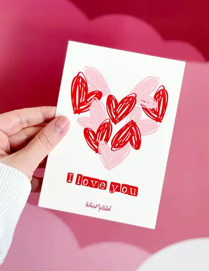 I Love You Kalpler Motto Kartı Kartpostal Sevgiliye Hediye Not Kartı