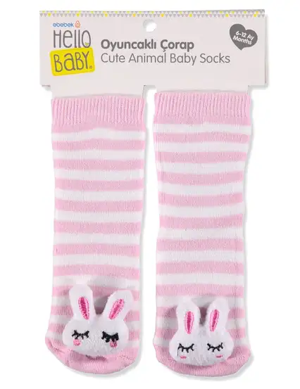 HelloBaby Çorap - Oyuncaklı Havlu Bebek Çorabı Pembe Tavşan
