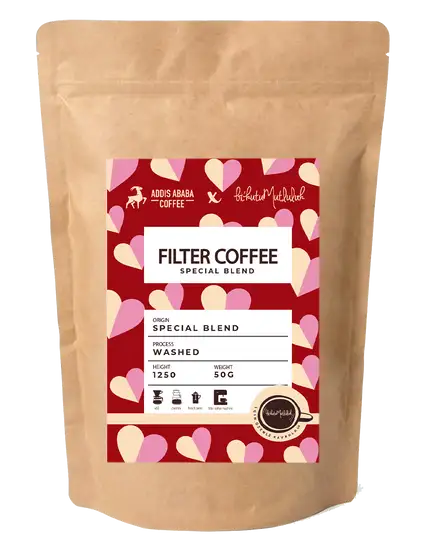Filtre Kahve - Sevgi Dolu Kırmızı Kalpler Special Blend Filter Coffee Addis Ababa Coffee 50 gr.