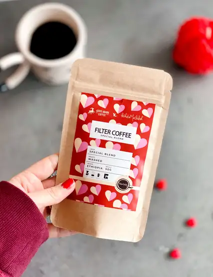Filtre Kahve - Sevgi Dolu Kırmızı Kalpler Special Blend Filter Coffee Addis Ababa Coffee 50 gr.