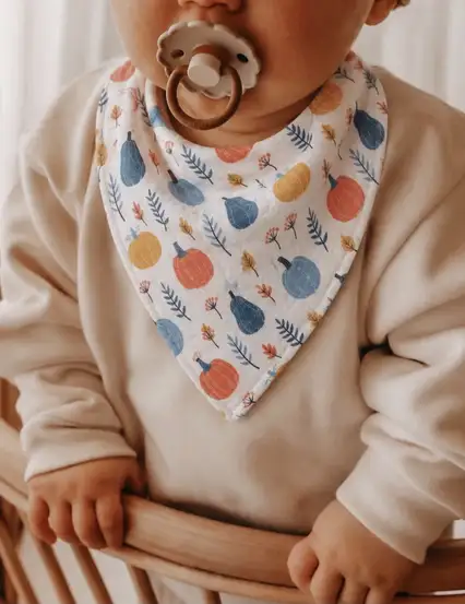 %100 Organik Pamuk Müslin Çıtçıtlı Bebek Salya Önlük & Fular - Balkabağı