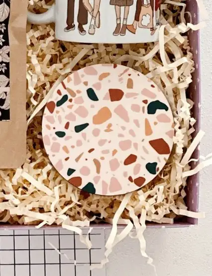 Terrazzo Desen Yuvarlak Bardak Altlığı