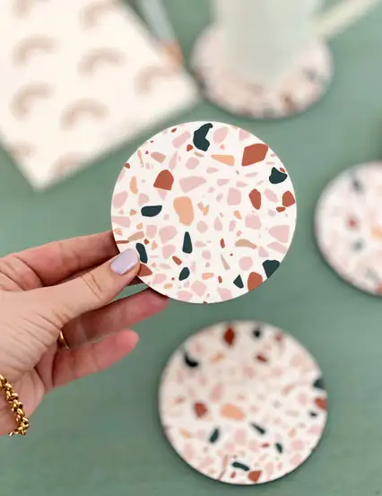 Terrazzo Desen Yuvarlak Bardak Altlığı