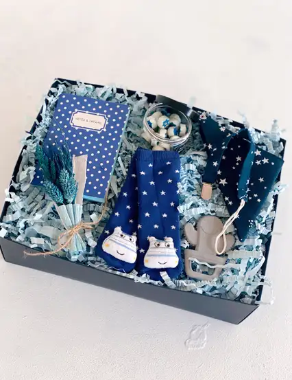 Hoş Geldin Miniğim Nazar Değmesin Mavi Anne Bebek Hediye Kutusu Seti