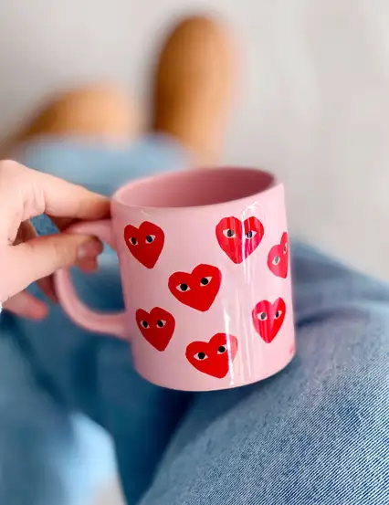 Sevgi Dolu Kırmızı Pembe Kalpli Hediye Pembe Kupa Bardak