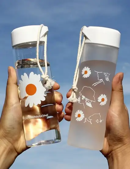 Papatyalı Motivasyon Su Matarası 500 ml Kapaklı Suluk Sporcu İçecek Şişesi