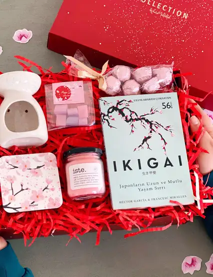 Ikigai Kişisel Gelişim Kitaplı Sakuralı Buhurdanlık Ferah Kokulu Hediye Kutusu Seti