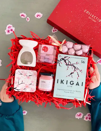 Ikigai Kişisel Gelişim Kitaplı Sakuralı Buhurdanlık Ferah Kokulu Hediye Kutusu Seti