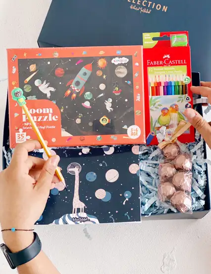 Macera Dolu Uzay Yolculuğu Eğlenceli Çikolatalı Kidmosfer Puzzle Çocuklara Özel Hediye Kutusu Seti