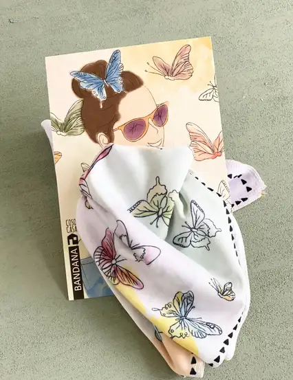 Coco Casa Saten Yaza Merhaba Kelebekler Sarı Fular Bandana