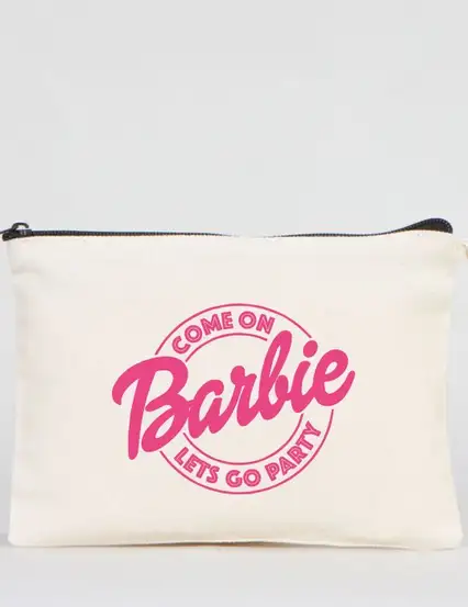 Come On Barbie Lets Go Party Mesajlı Pembe Hediye Makyaj Çantası Clutch