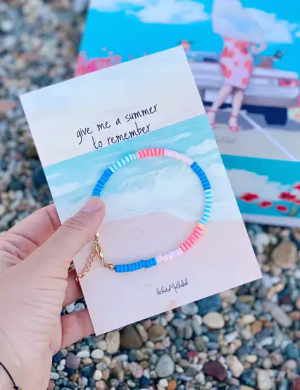 Fimo Boncuklu Yazı Selamla Halhal Bileklik & Give Me A Summer To Remember Motto Kartı