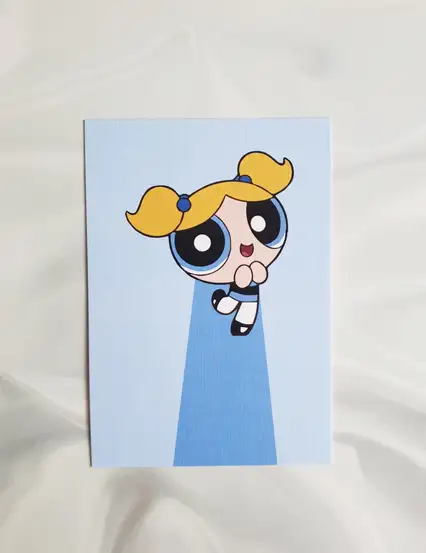 Powerpuff Girls Bubbles Mavi Enerji Motto Kartı Kartpostal