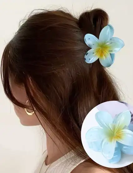 Turkuaz Mavi Lotus Çiçeği Parlak Akrilik Mandal Kıskaçlı Toka