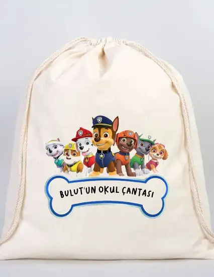 Paw Patrol Kişiye Özel İsim Yazılı Büzgülü Çocuk Sırt Okul Çantası