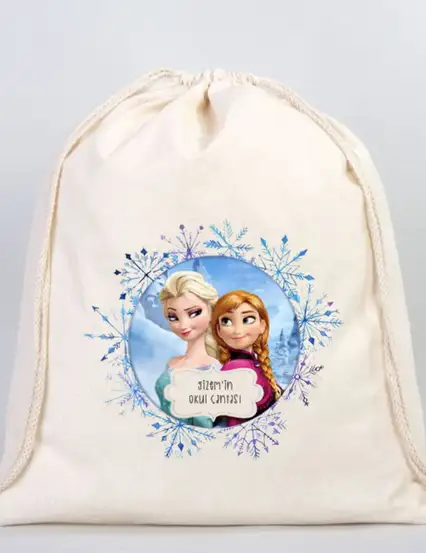 Frozen Elsa Kişiye Özel İsim Yazılı Büzgülü Kız Çocuk Sırt Okul Çantası