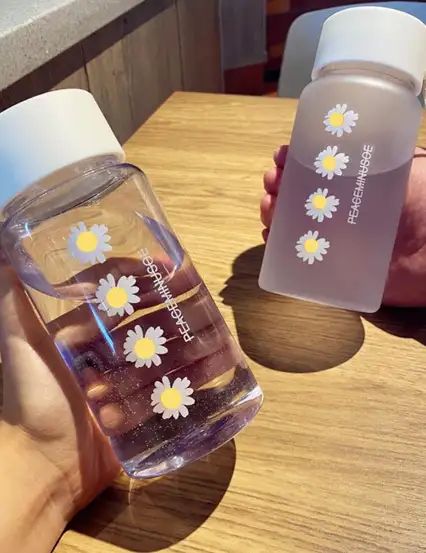 Papatyalı Motivasyon Su Matarası 300 ml Kapaklı Suluk Sporcu İçecek Şişesi