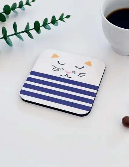 Mavi Pijamalı Uykucu Kedi Bardak Altlığı