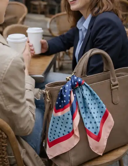 Zarif Puantiyeli Mavi Saten Fular