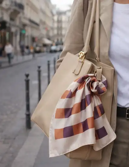 Kahve Bej Ekose Saten Fular