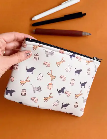 Kediler Makyaj Çantası Clutch Kalemlik