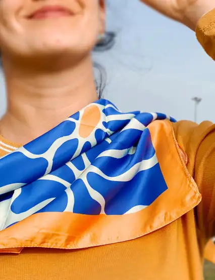 Mavi Ayçiçeği Modern Saten Fular