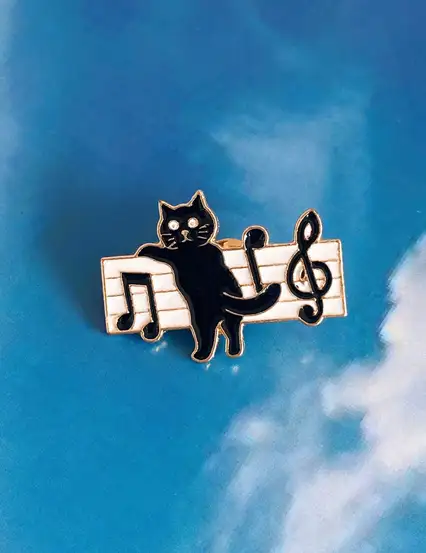 Siyah Nota Müzisyen Kedi Hediye Rozet