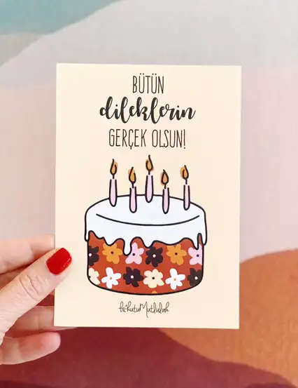 Bütün Dileklerin Kutlu Olsun Doğum Günü Motto Kartı Kartpostal