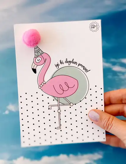 Ponponlu Flamingo Doğum Günü Motto Kartı