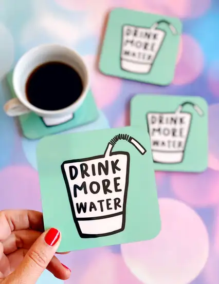 Drink More Water Mottolu Su Hatırlatıcı Bardak Altlığı