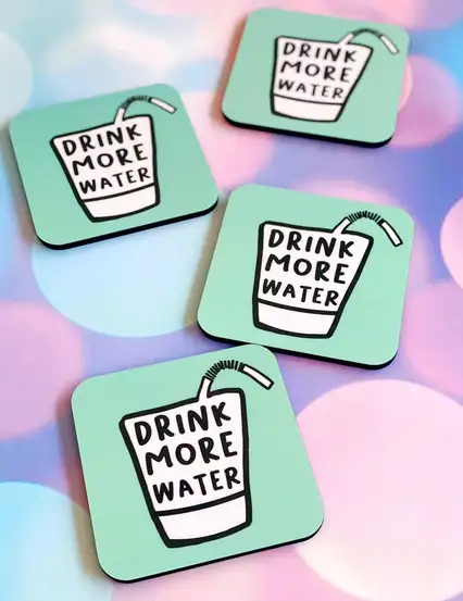 Drink More Water Mottolu Su Hatırlatıcı Bardak Altlığı