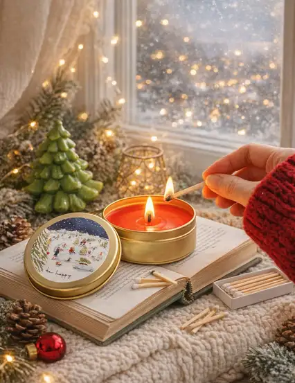 Kış Manzaralı Yılbaşı Metal Kutuda Hediyelik Mum