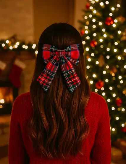 Yılbaşı Ekose Otomatik Kurdele Fiyonk Toka